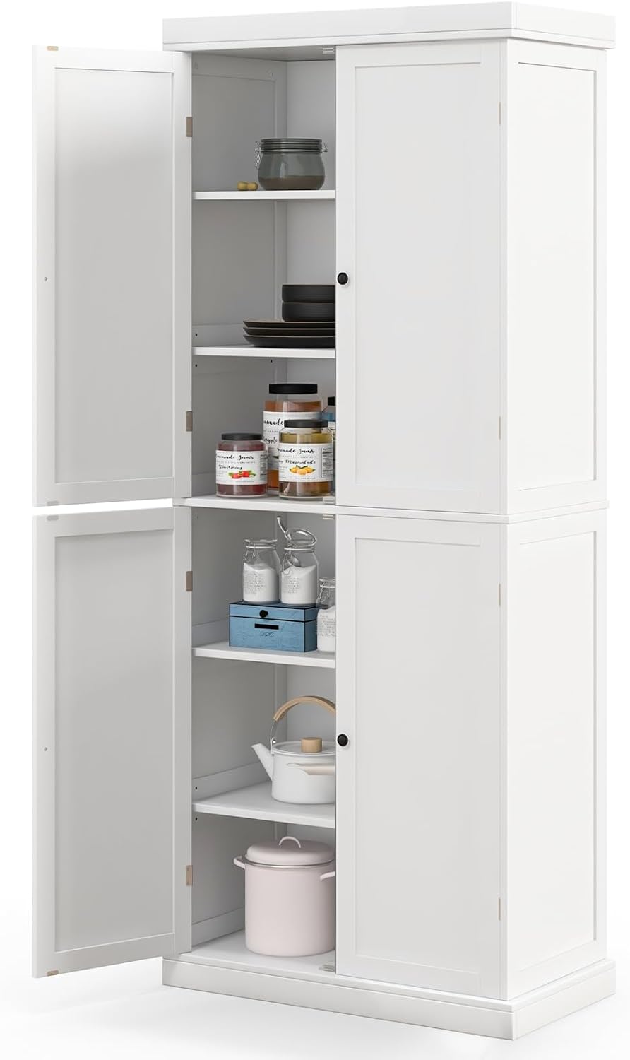 Credenza da Cucina, Mobile da Cucina Moderno con 6 Ripiani, 2 Ripiani Regolabili, per Cucina, Sala da Pranzo e Soggiorno, 76 x 40 x 184,5 cm