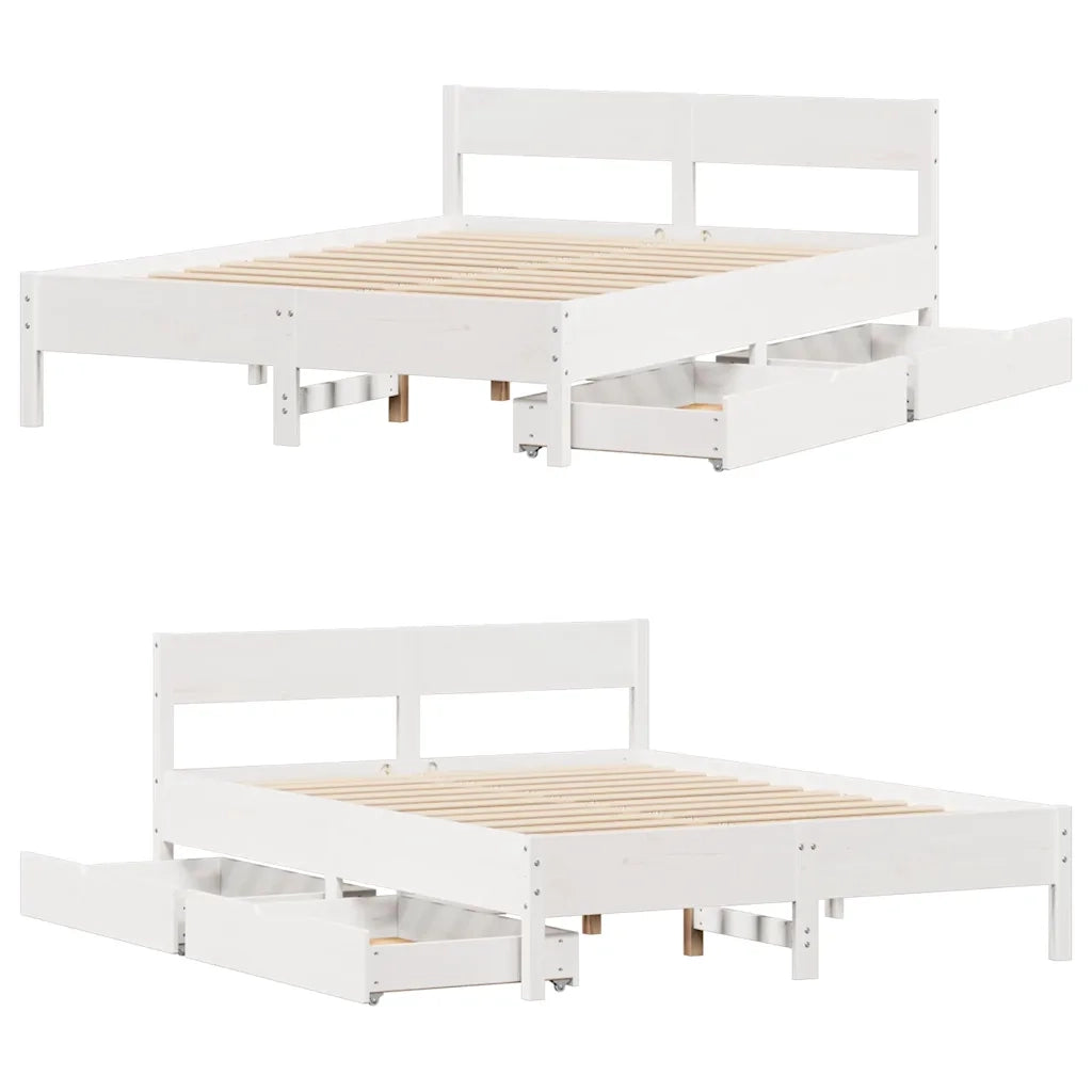 Letto senza Materasso-Struttura Letto Bianco 150x200 cm Legno Massello di Pino 171799