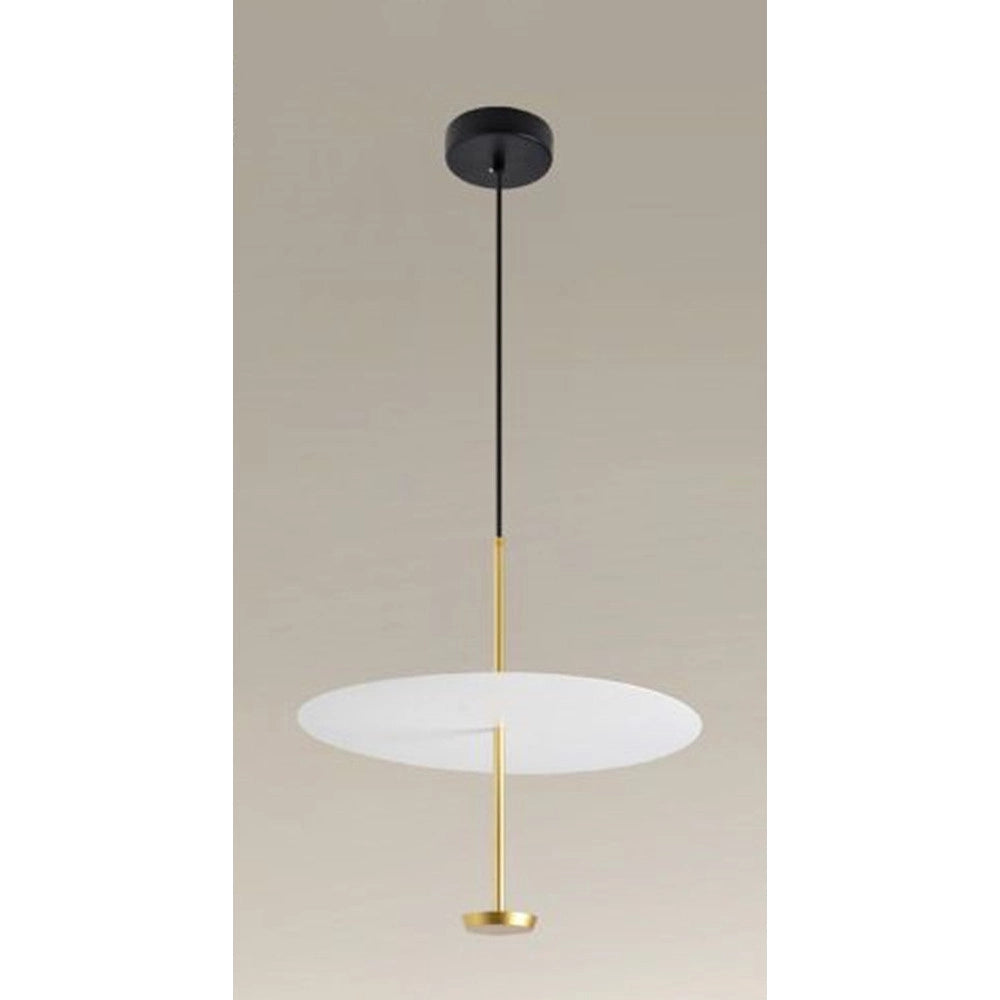 Trade Shop - Lampadario A Sospensione Luce 6500k Led 18w Disco Paralume Piatto Bianco Oro Tondo 33207 -
