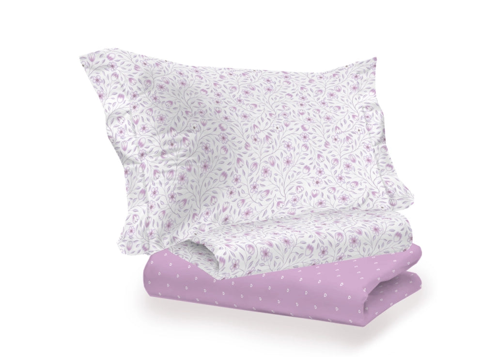 Completo Lenzuola Letto 100% Cotone Italy 3027 Disegno Melody - Matrimoniale - Rosa