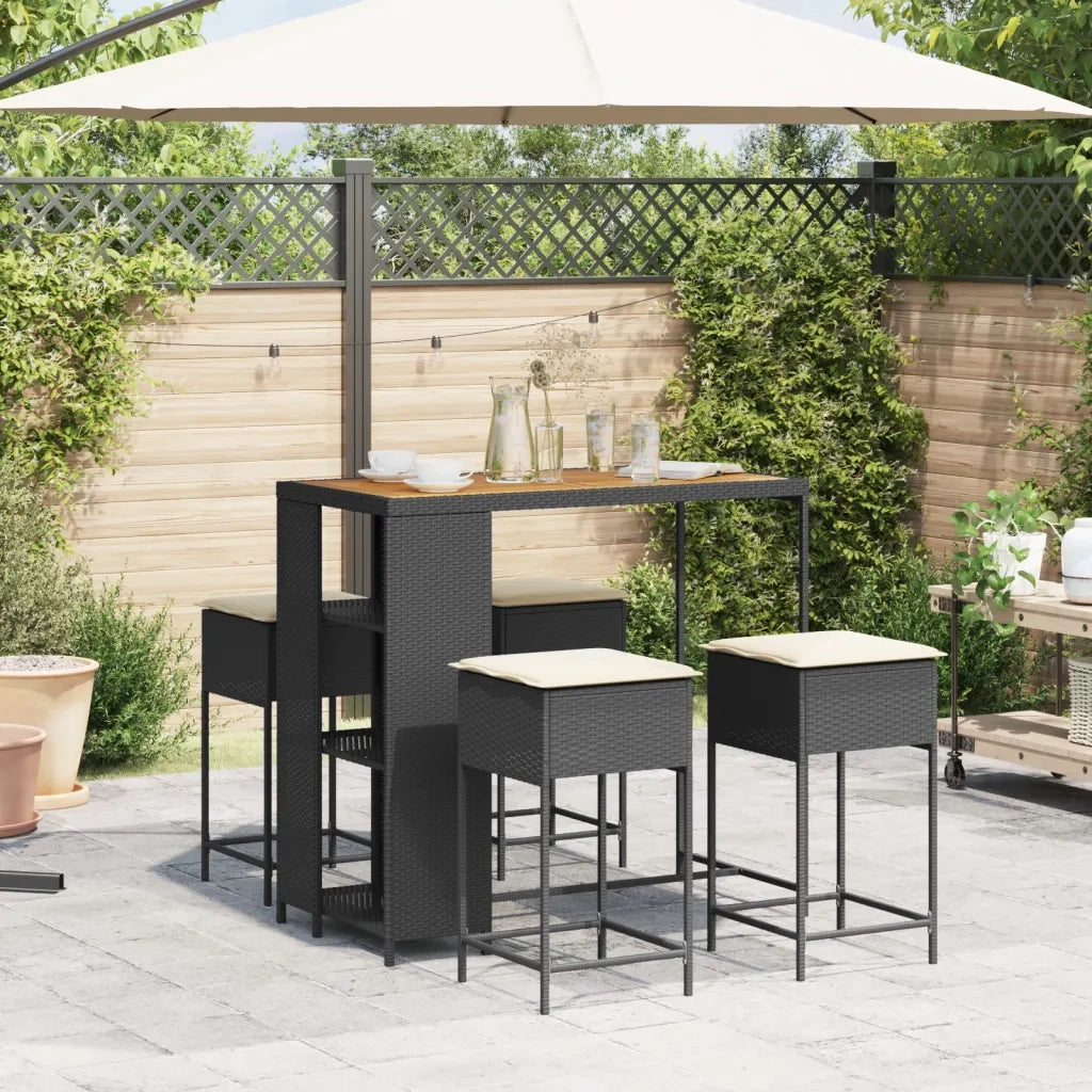 Set Bar da Giardino 5 pz con Cuscini in Polyrattan Nero 3261497