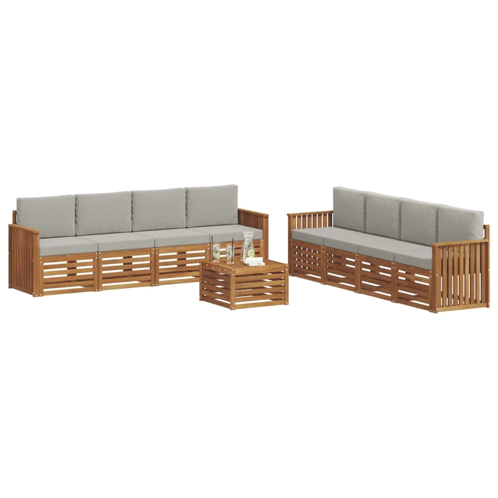 Set divani con cuscino 9 pcs Grigio Naturale e Chiaro