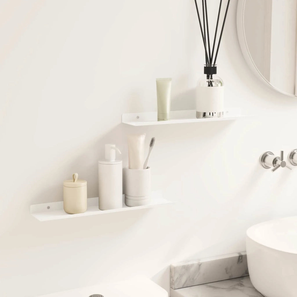 Mensola sospesa 2 pcs Bianco 40 x 8,5 x 2,5 cm Acciaio