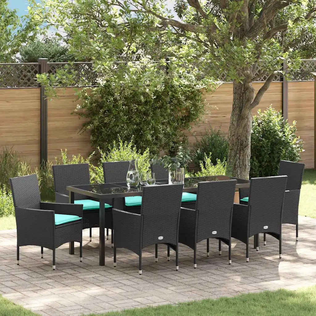 Set di tavolo e sedie con cuscino 9 pcs Nero Rattan in PE 3379841