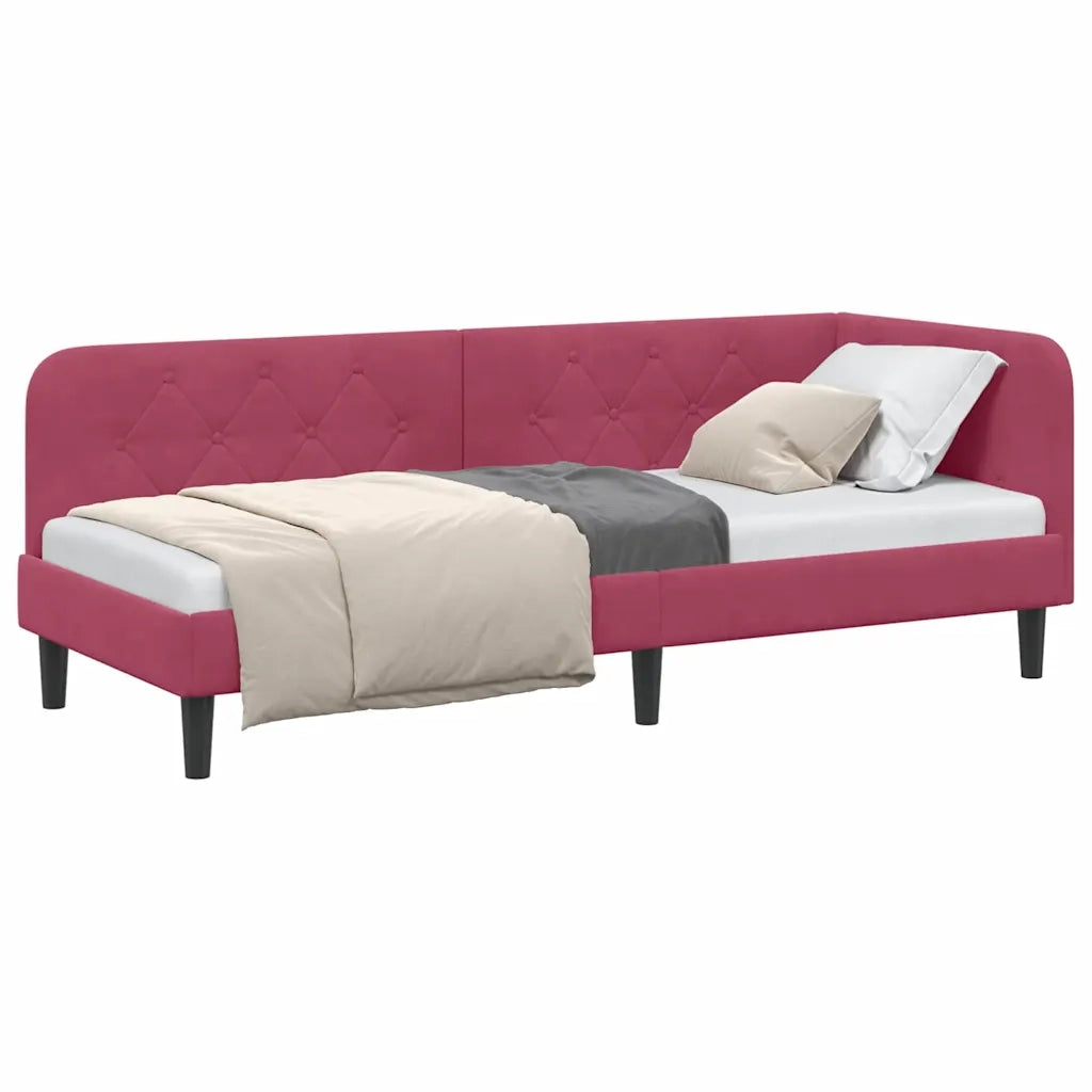 Letto singolo | Letto per adulti | Cornice del letto ad angolo Rosso Vino 80 x 200 cm Velluto