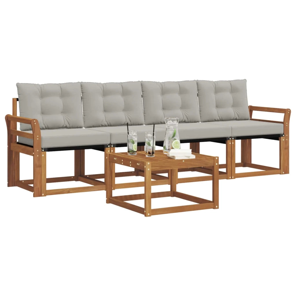 Set di divani da esterno 5 pcs Grigio Naturale e Chiaro