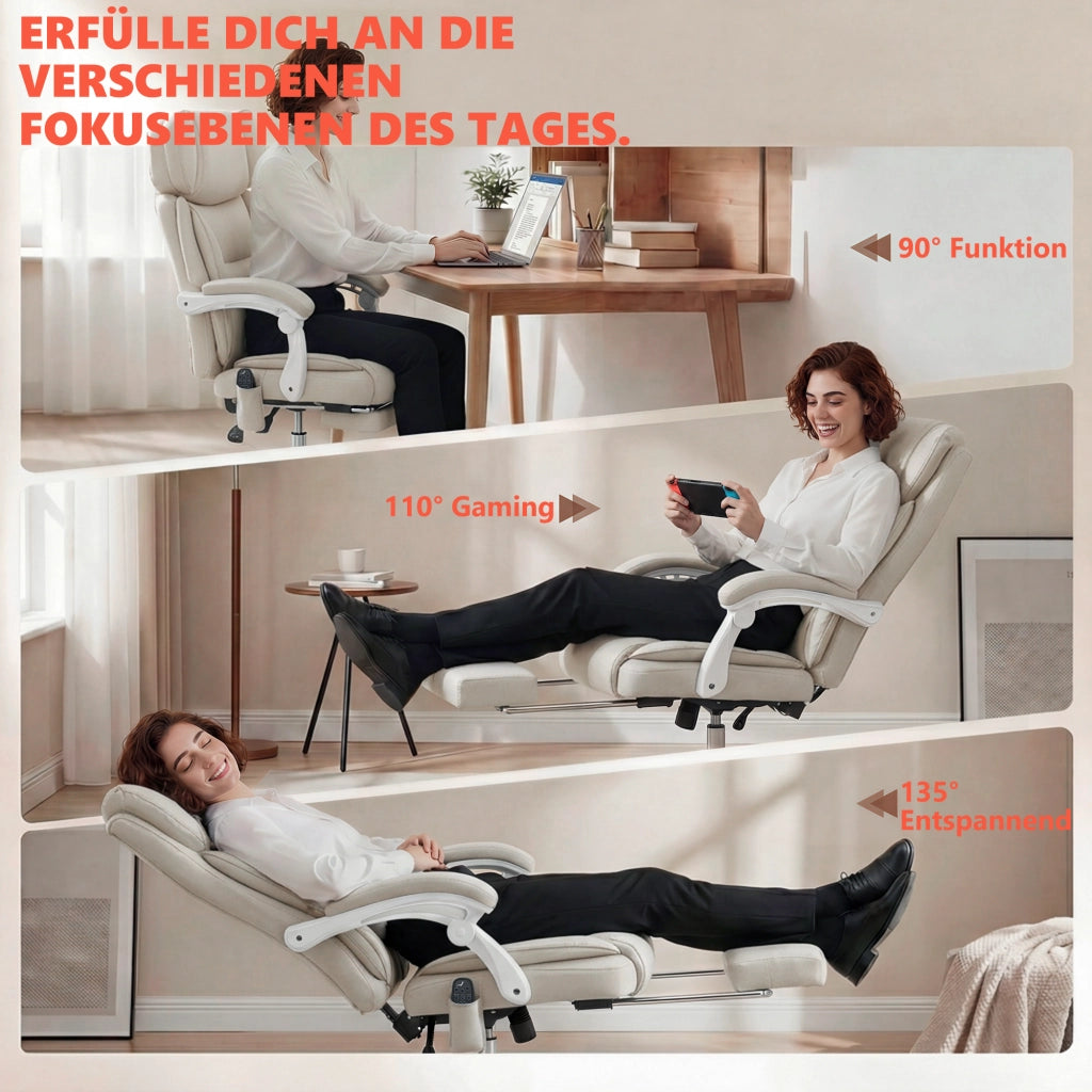 Sedia da ufficio ergonomica con schienale alto, massaggio vibrante, riscaldamento e poggiapiedi ¨C Minimal ¨C Cremewei?