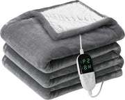 Deken Elettrico - Deken di Riscaldamento - Deken Elettrico con Riscaldamento Bilaterale - Asciugamano Elettrico con Timer - 150 x 180 - Grigio