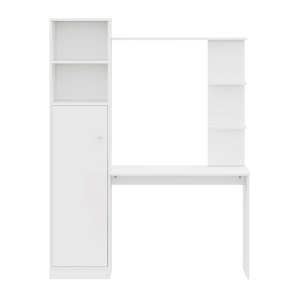 Scrivania multifunzione con armadietto e ripiani, design moderno, 123,5 x 45 x 168,5 cm, bianco