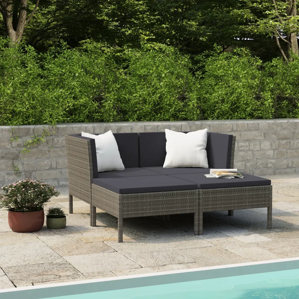 Set Divani da Giardino 4 pz con Cuscini in Polyrattan Grigio 3056968