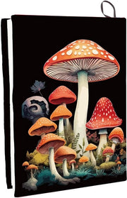 Copertina per libro con disegno di funghi, lavabile e riciclabile, 22,7 x 45,7 cm, elastico - nero - per libri con copertina rigida - regalo per studenti