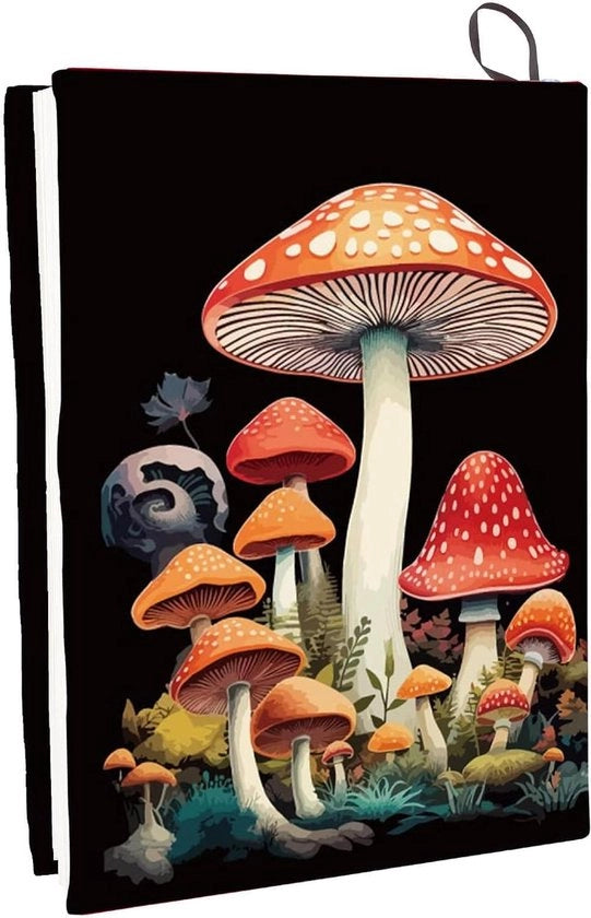 Copertina per libro con disegno di funghi, lavabile e riciclabile, 22,7 x 45,7 cm, elastico - nero - per libri con copertina rigida - regalo per studenti