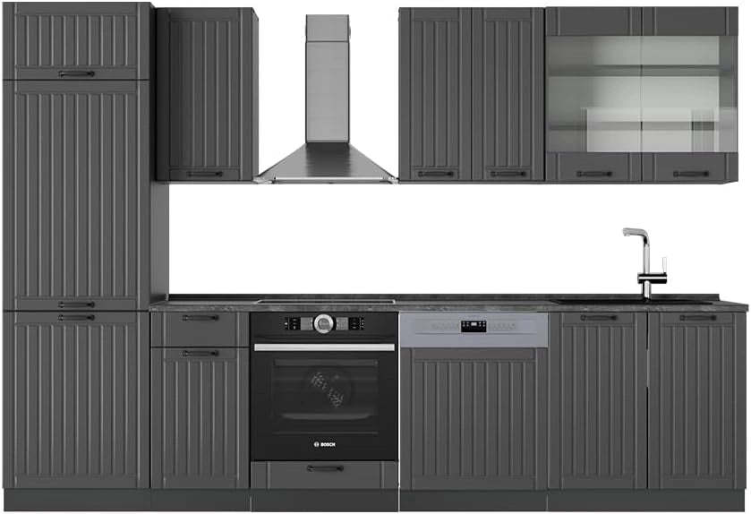 Cucina componibile Fame-Line, Grigio scuro, 300 cm senza piano di lavoro