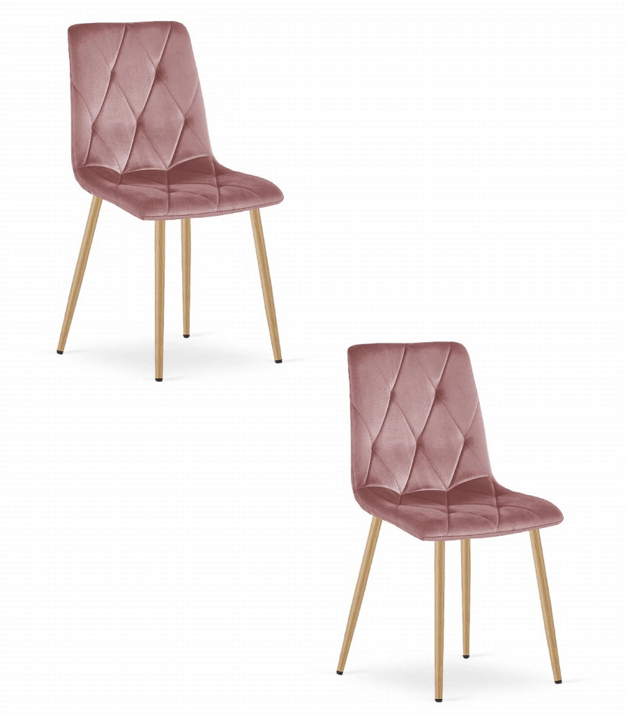 Sedia Valora TYRA in velluto rosa con gambe in legno x2