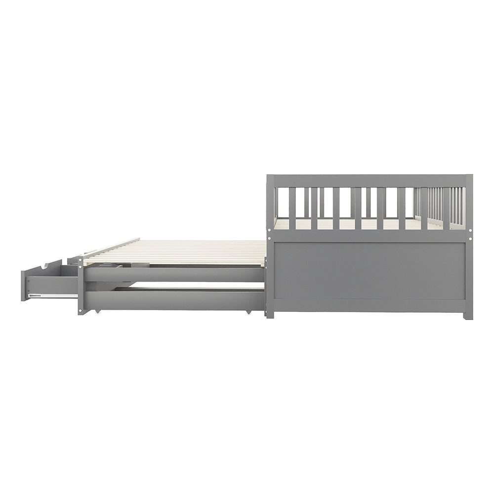 Divano letto-Xylo-90x200 cm-barriera, 2 cassetti, pino grigio