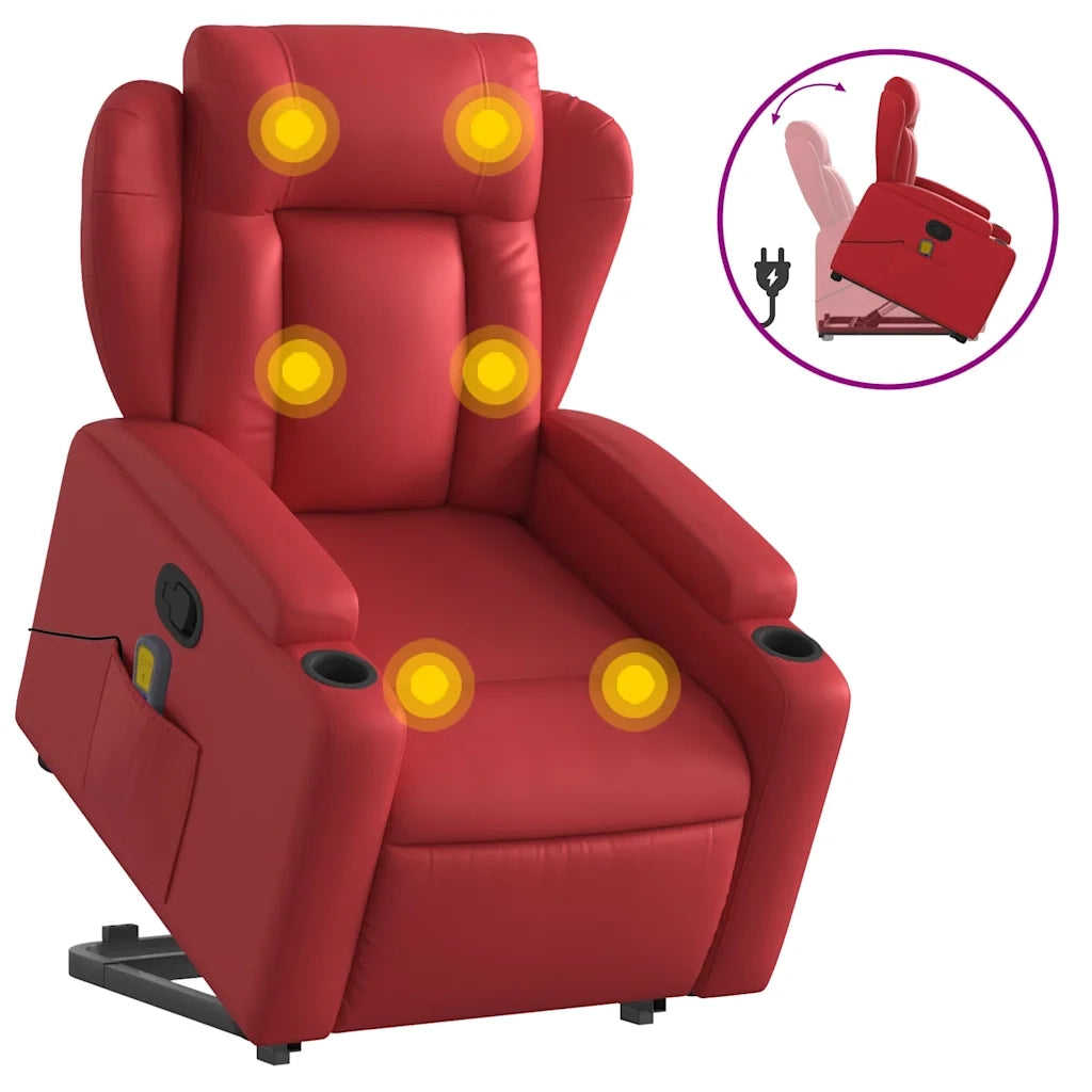 Poltrona Alzapersona Reclinabile Massaggio Rosso in Similpelle 3204556