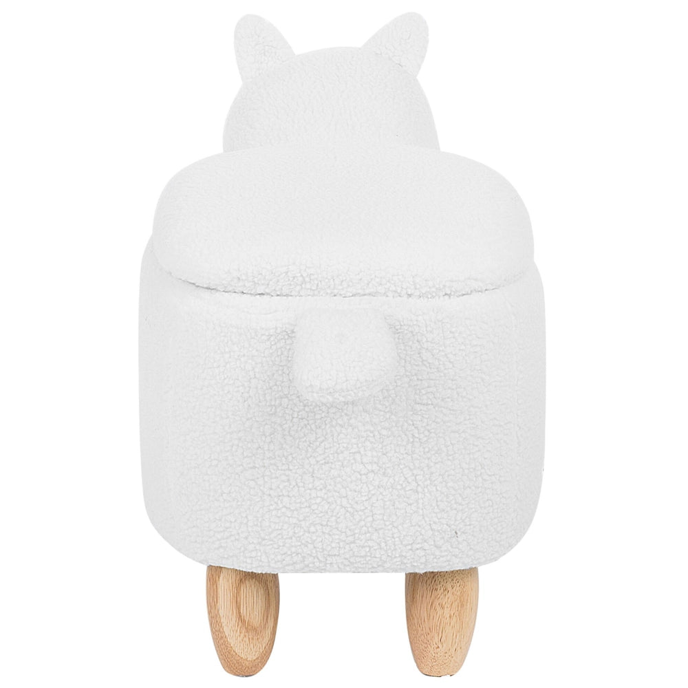 Sgabello per bambini Animale Alpaca Tessuto in poliestere bianco Gambe in legno imbottite contenitore Poggiapiedi per asilo nido