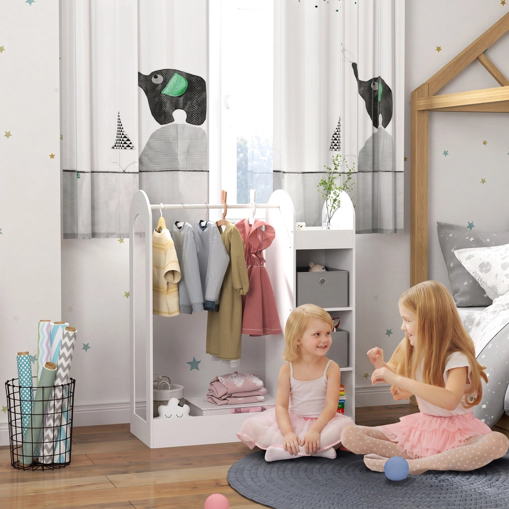 Appendiabiti per Bambini 3-8 Anni 92x36x106 cm con Ripiani 2 Scatole Asta Appendiabiti e Specchio in MDF Bianco