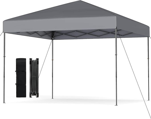 Gazebo Pop-up da Esterno 295 x 295 cm, Gazebo Pieghevole con Borsa da Trasporto, 8 Picchetti, 4 Corde Antivento, 3 Altezze Regolabili, Ideale per Feste, Barbecue, Giardino, Spiaggia (Grigio)