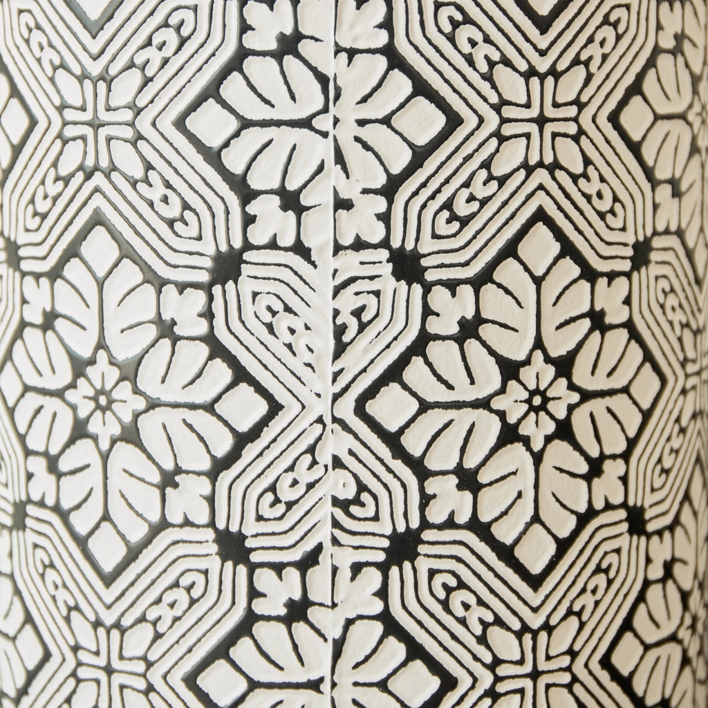 Vaso da pavimento in metallo con motivo geometrico bianco e nero, set di 3 pezzi impilabili 83 65 50 cm