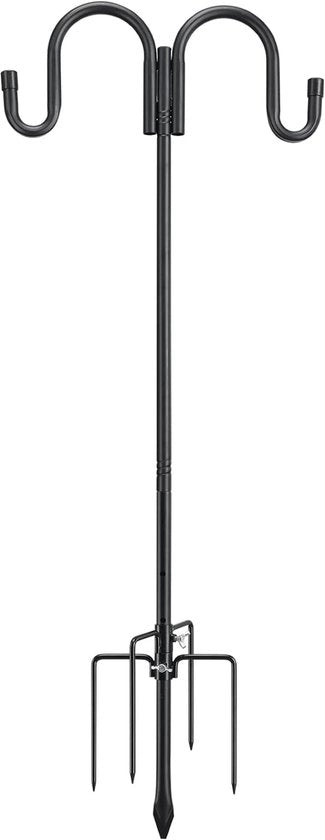 Palo di sostegno, 272 cm beccuccio regolabile con 5 punte, robusto, doppio becco in acciaio inossidabile per esterni, beccuccio per uccelli, beccuccio per colombi, beccuccio per insetti, lampade solari, lanterne, vassoio per fiori, nero