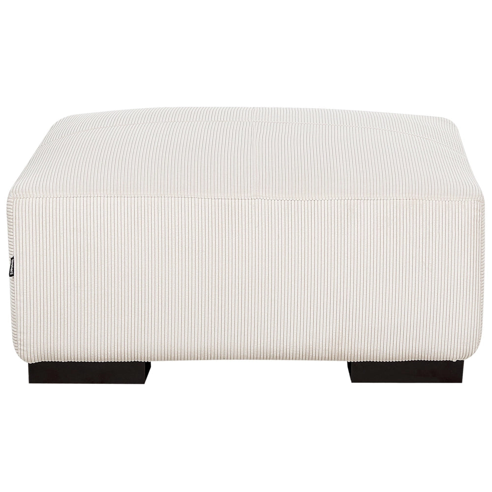 Divano angolare a L con cuscini 4 posti in velluto a coste bianco sporco con ottomana versione a destra stile elegante moderno