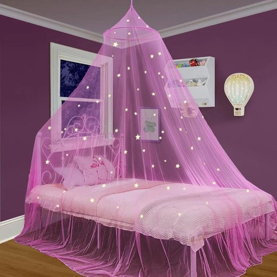Tenda da letto - 60x250x1100cm - Tenda a cupola appesa - con stelle luminose fluorescenti - Tenda per la casa - Ideale parasole per lettini e materassi - Facile da montare - Adatta per uso interno ed esterno