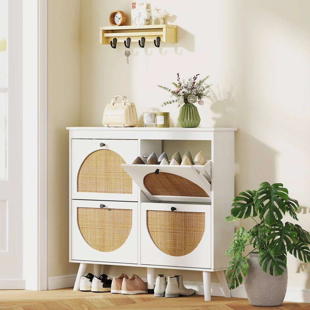 Scarpiera con ripiano regolabile ¨C zephmum ¨C bianco 105x24x97.5 cm