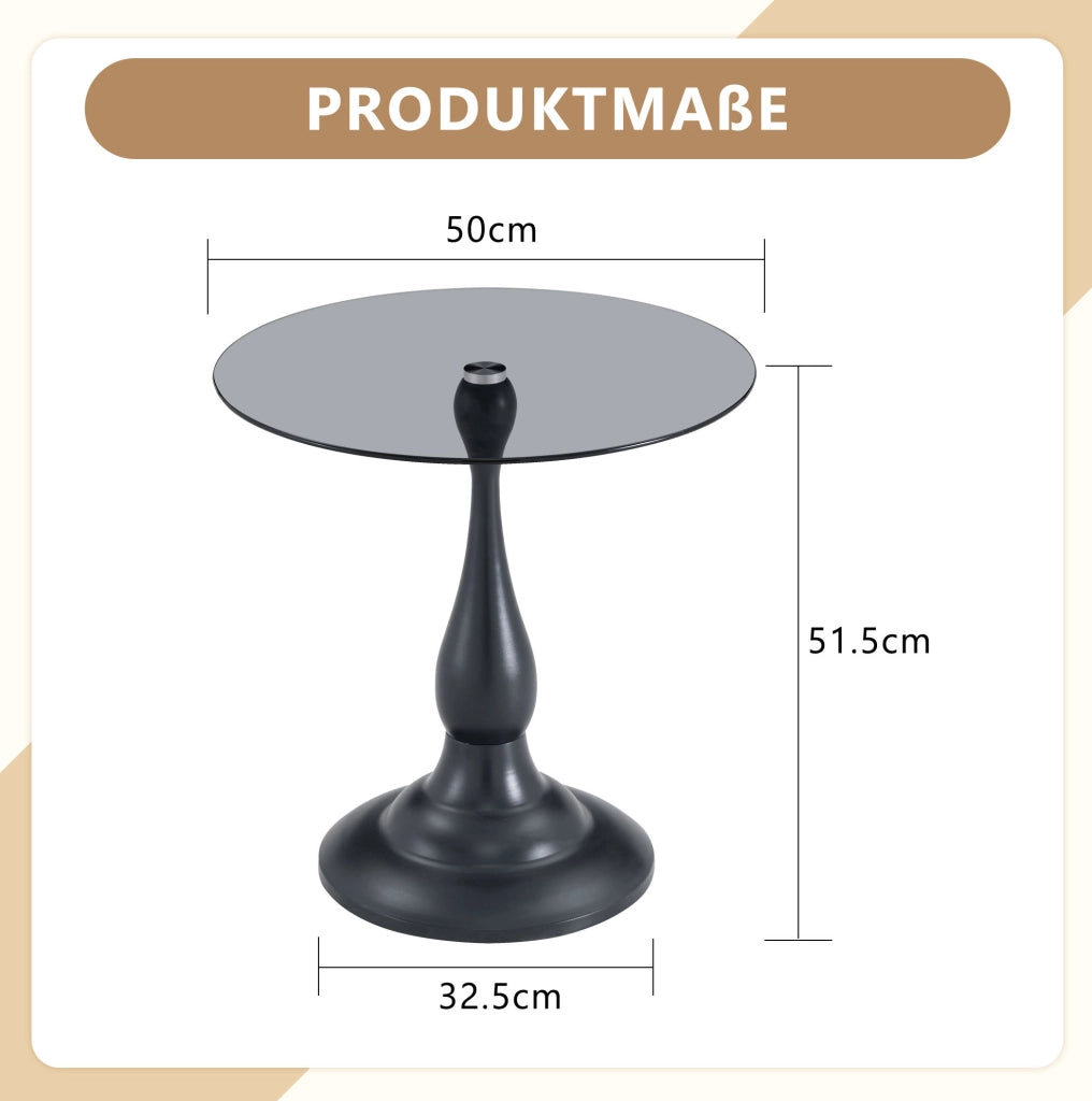Tavolino rotondo in vetro temperato e metallo; ? 50 cm; nero