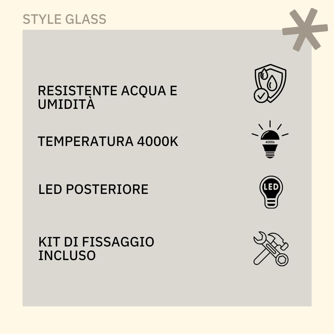 Specchio Bagno PERLA 100x70 cm, da Parete con Lampada Led Superiore, Senza Cornice Rettangolare Moderno, Luce Naturale, Design Home Decor