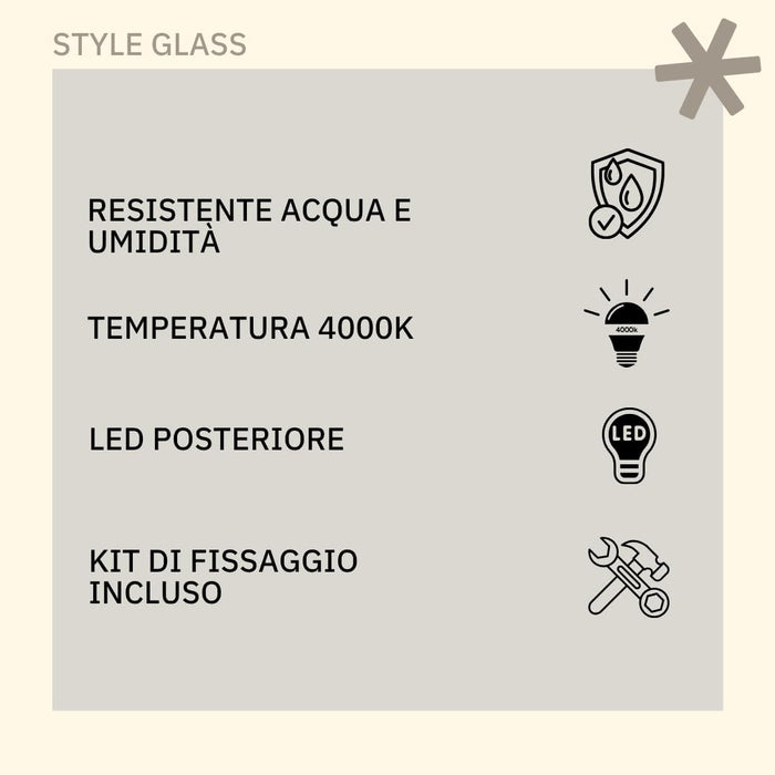 Specchio Bagno PERLA 100x70 cm, da Parete con Lampada Led Superiore, Senza Cornice Rettangolare Moderno, Luce Naturale, Design Home Decor