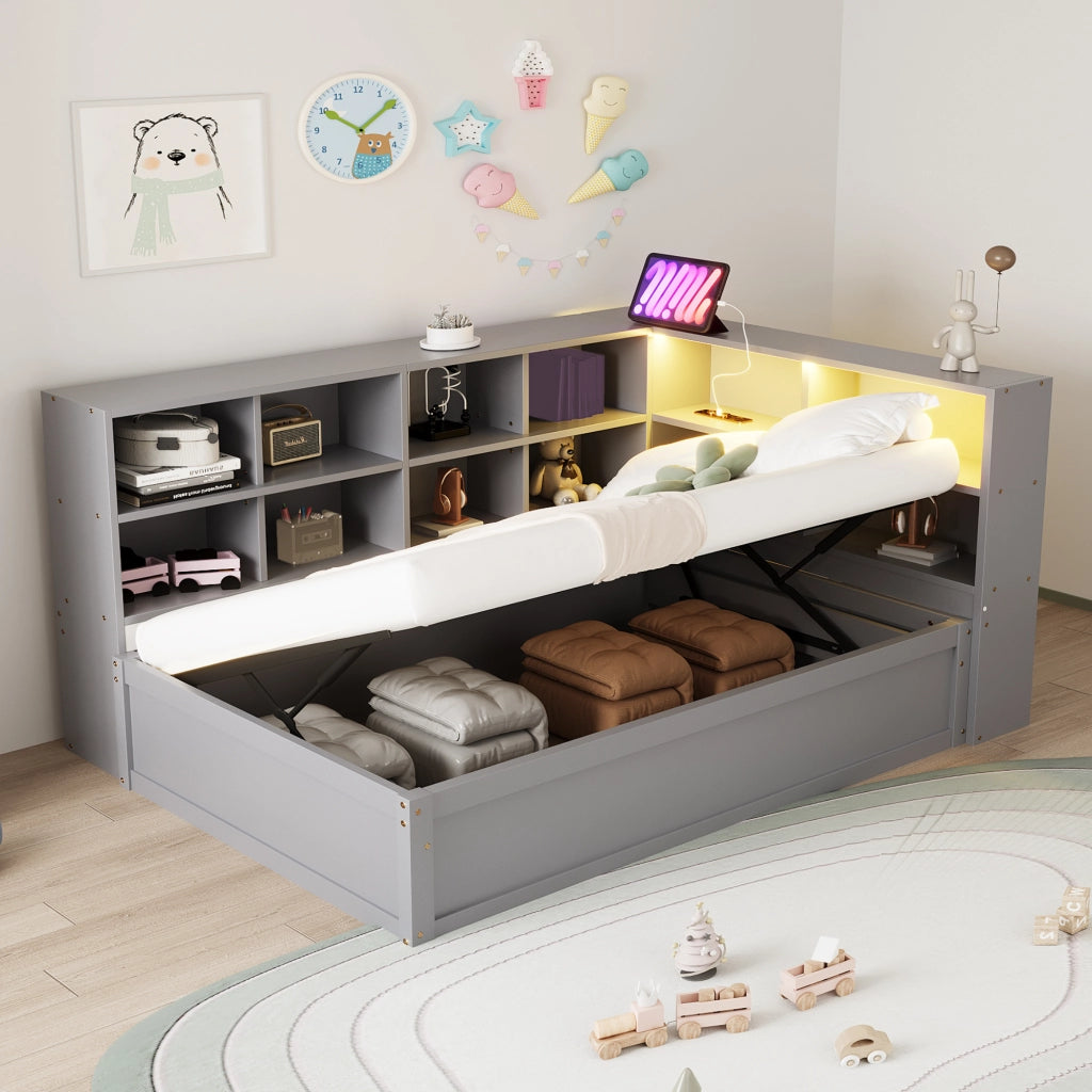 Letto sofa multifunzione legno grigio 90x200 cm