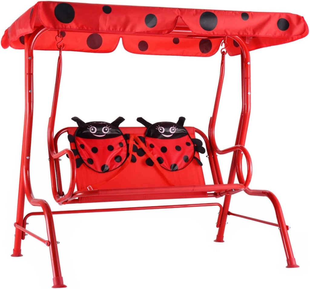 Altalena da Giardino per Bambini, Altalena con 2 Posti Dondolo da Giardino, Sedile Altalena Bimbi con Tettuccio Parasole,112x108x75cm (Rosso)