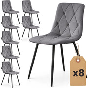 Set di 8 Sedie in velluto trapuntate MILO Grafite Scuro gambe nere
