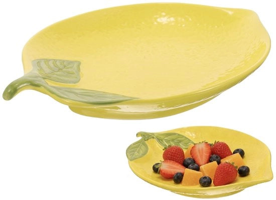 Tavolo di servizio ceramico a forma di limone, 24 x 17 cm, riutilizzabile per snack, insalate, dessert e antipasti in casa e in ristoranti.