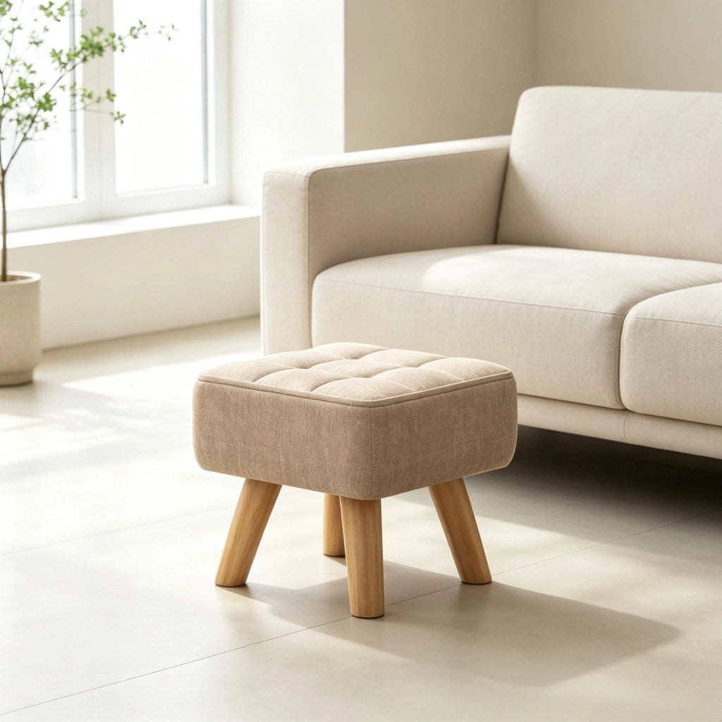 POUF Poggiapiedi 27x27x26 cm Marrone chiaro in lino