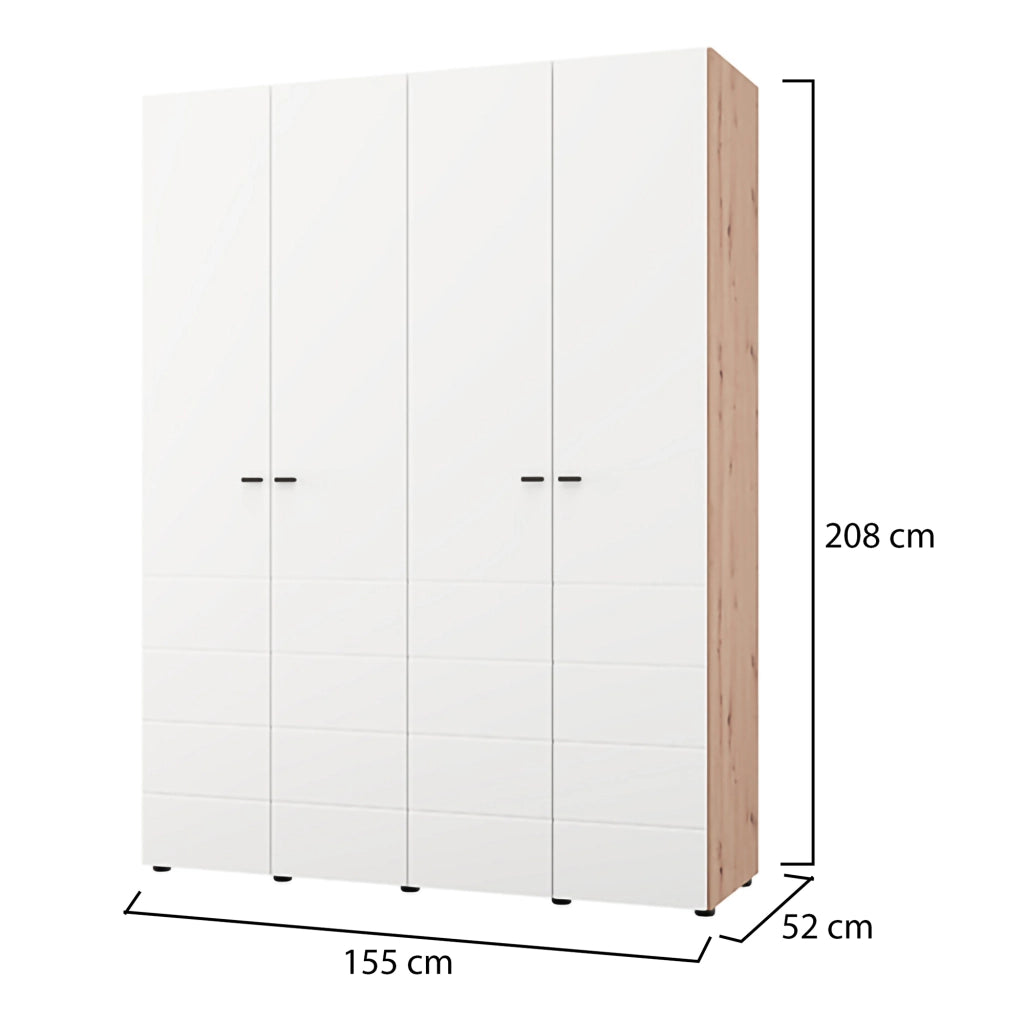 Armadio Camera da Letto Soris, Guardaroba Grande 4 Ripiani, 155x208h cm Bianco