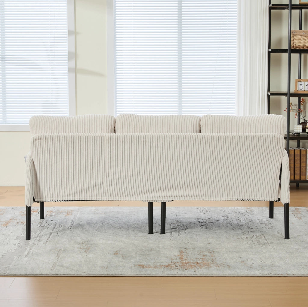 Divano 3 posti in tessuto corduroy beige con tasche laterali; 171 x 72 x 80 cm