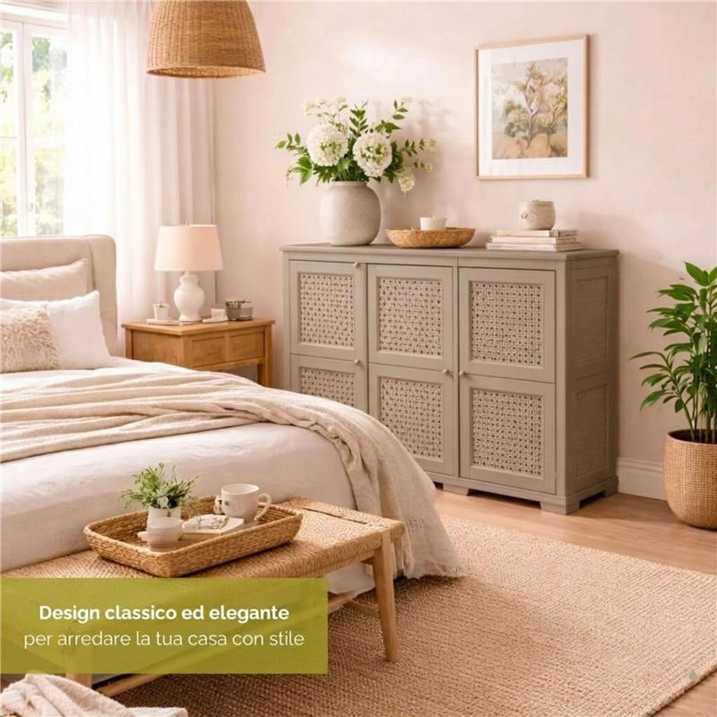 ARMADIO 3 ANTE TALPA 118X43X85,5 CM CON PUNTALI E ANTE TRAFORATE, CONTENITORE MULTIUSO PER INGRESSO E ZONA GIORNO