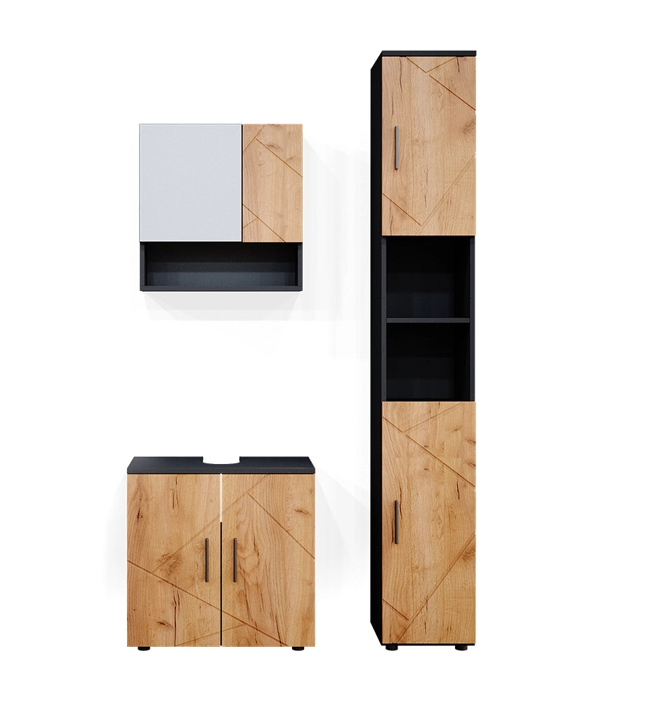 Vicco Set mobili bagno Quercia dorata/antracite 3 parti, con colonna