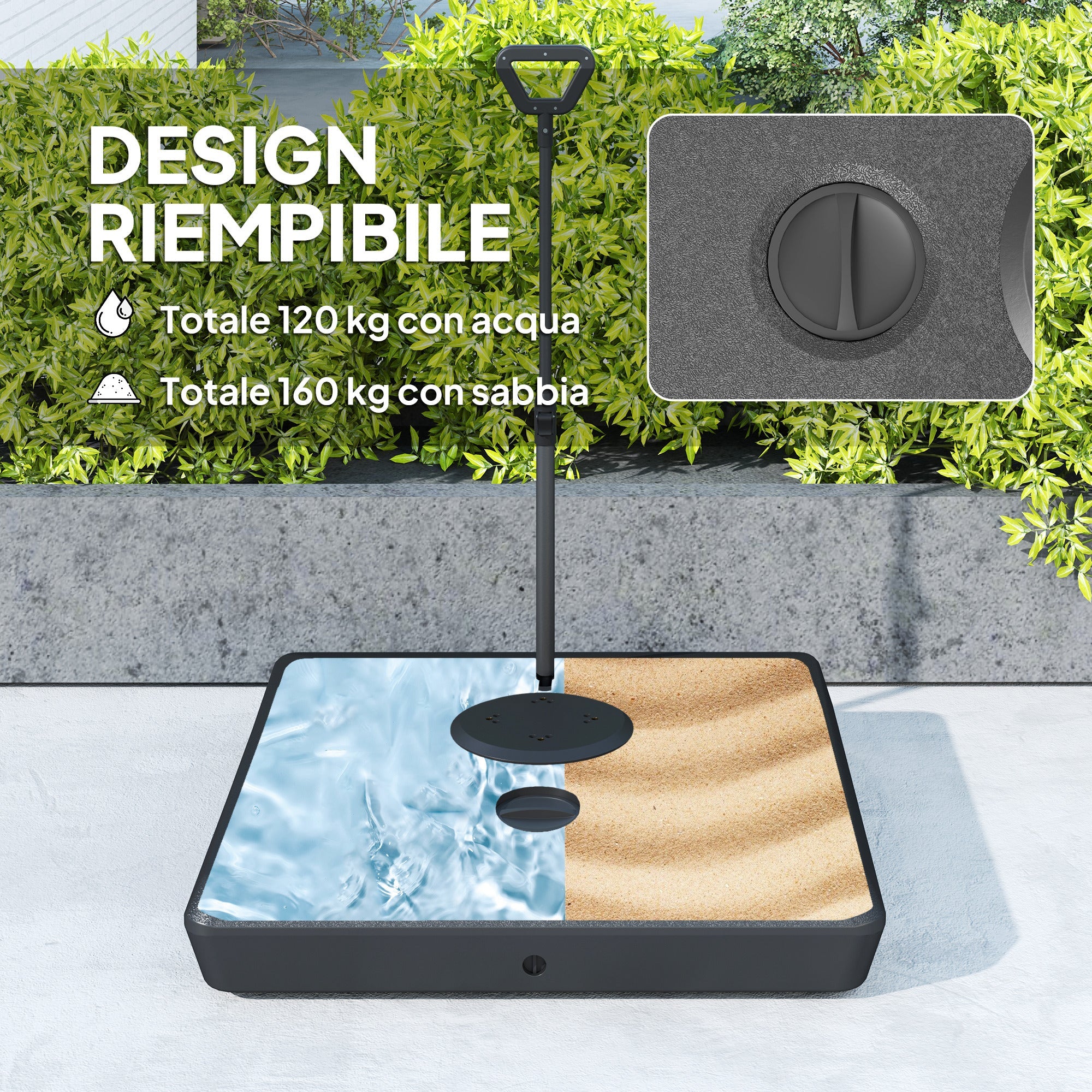 Base per Ombrellone a Sbalzo 95x95x117 cm Riempibile con Acqua o Sabbia in HDPE Nero