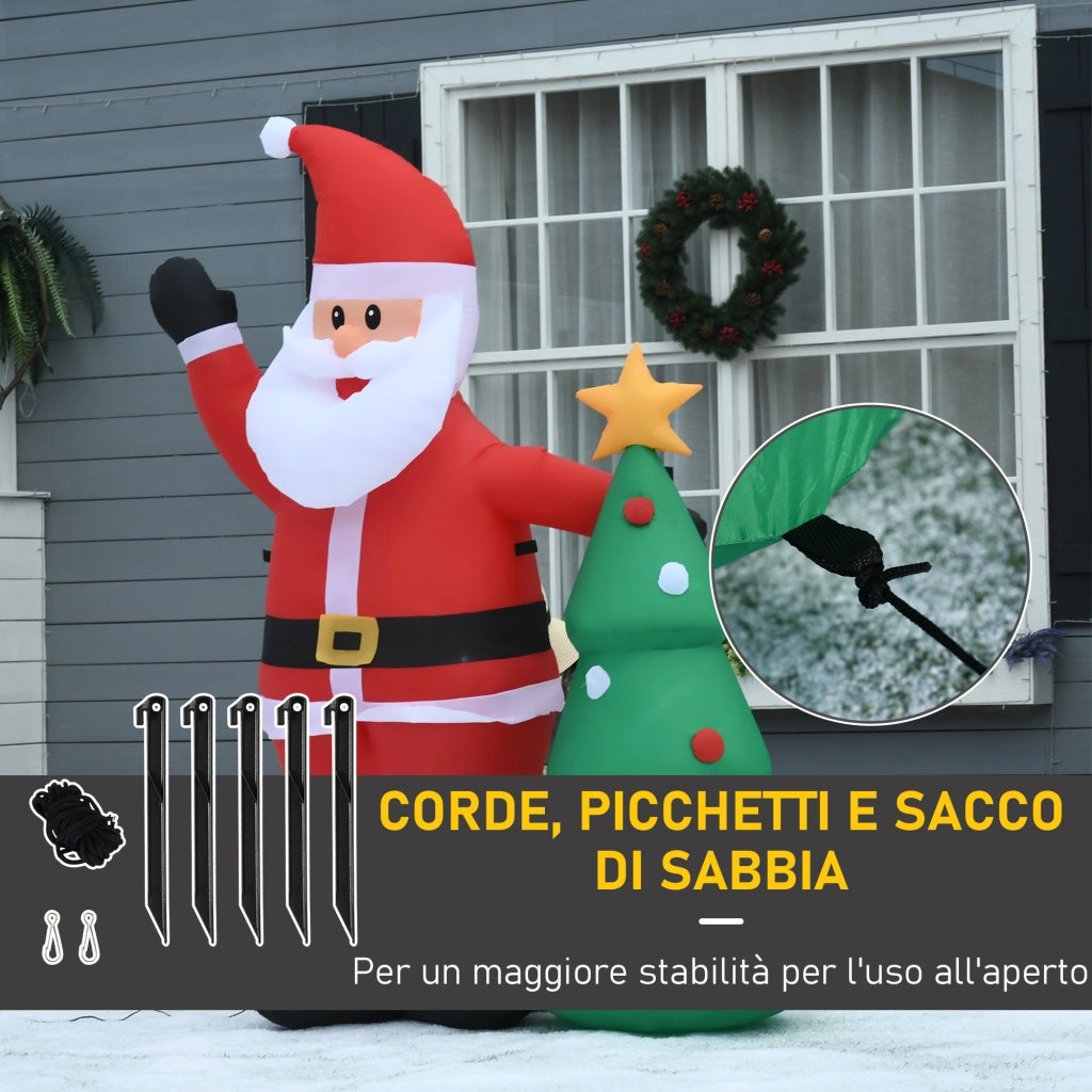 EasyComfort Babbo Natale Gonfiabile 150cm con Albero, Decorazione Natalizia per Esterno con Luci a LED, in Poliestere Impermeabile IP44