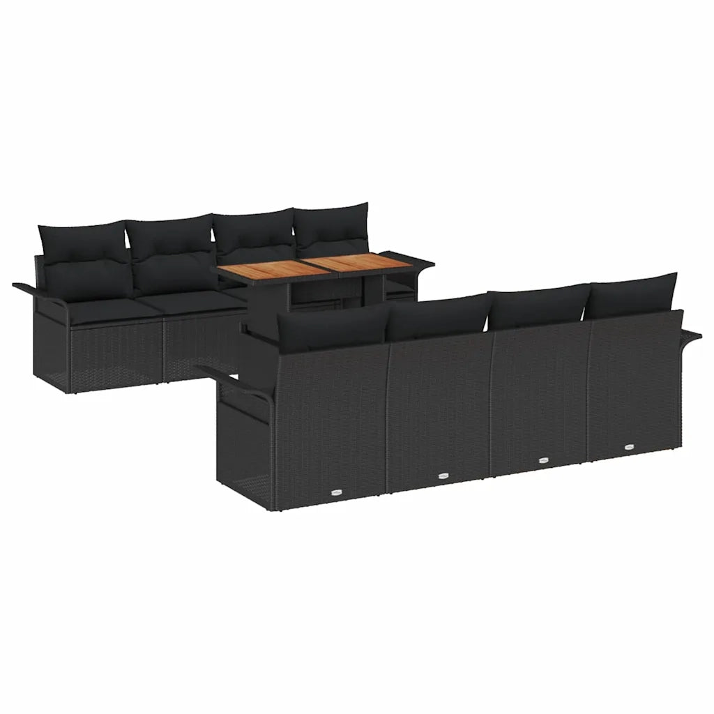 Set Divano da Giardino con cuscino 7 pcs Nero polyrattan