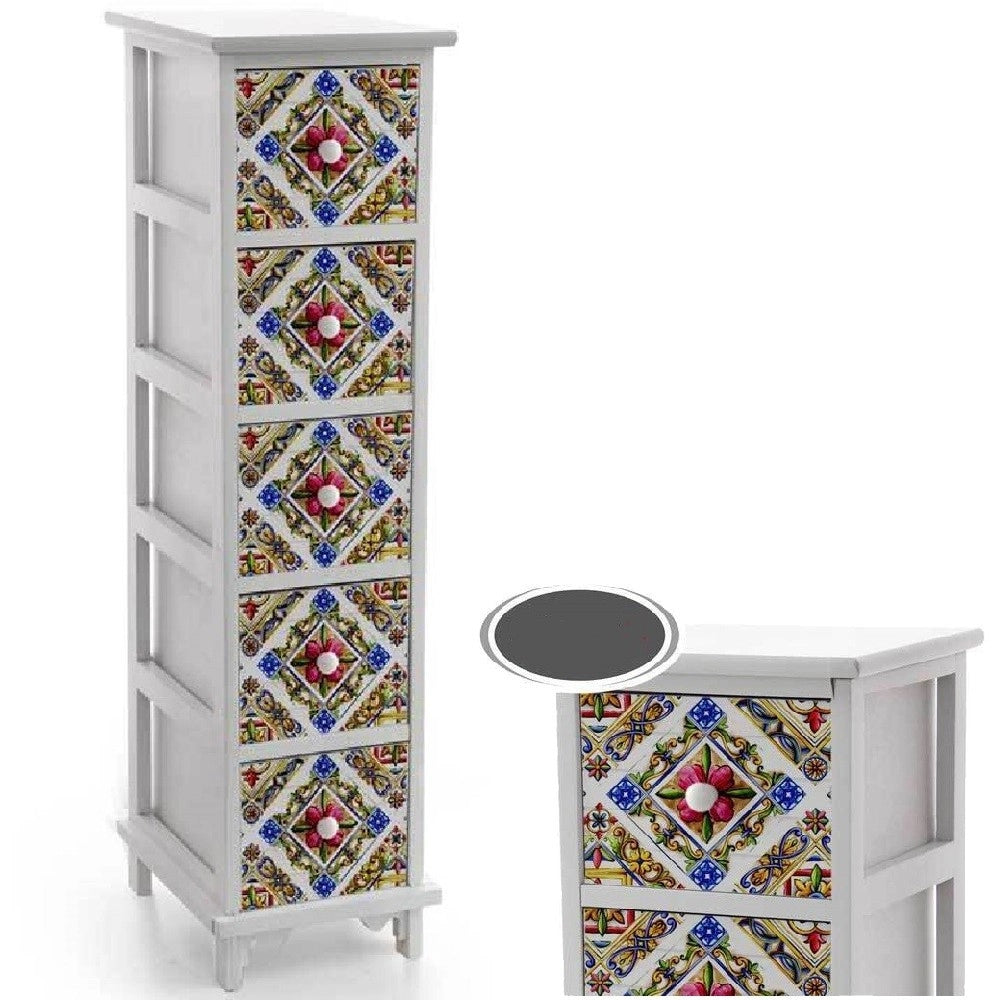 Trade Shop - Cassettiera 5 Cassetti Slim Decorata Salvaspazio Salotto Camera 98x26x32cm 829413 -