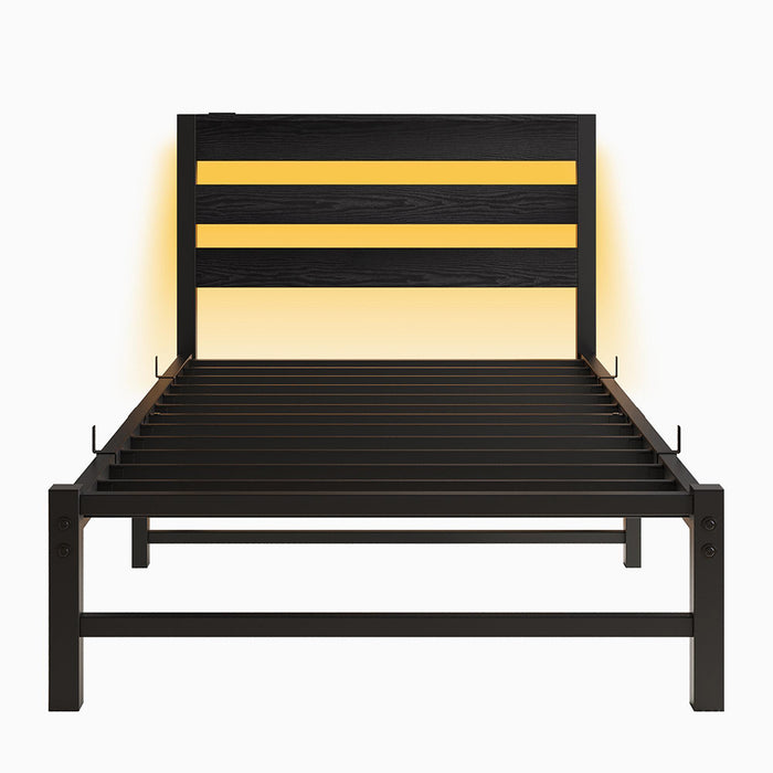 Letto 90x200cm LED - Xylo - USB spazio sotto letto metallo