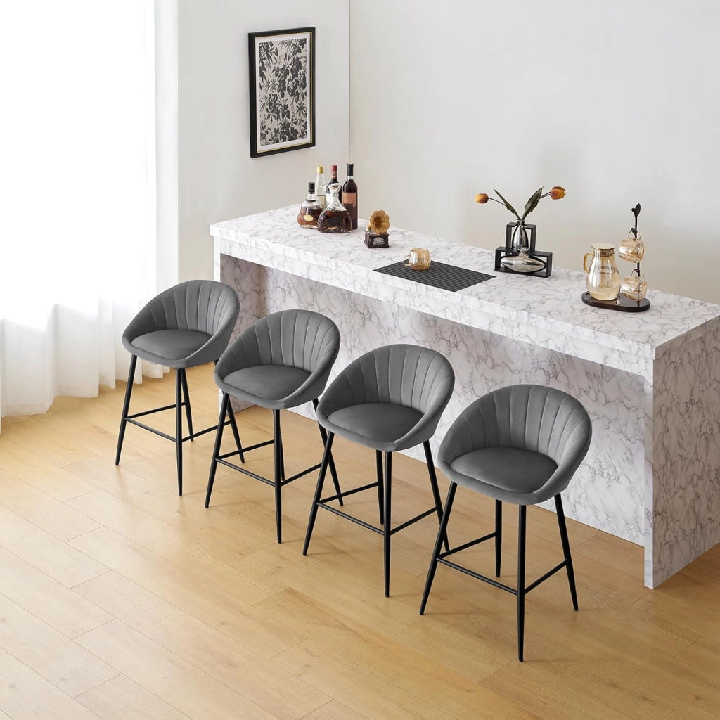 Set di 2 Sgabelli Bar Oversize 54x36 cm, Sgabelli Cucina Moderni, Sedie da Bar con Schienale e Poggiapiedi, per Bistrot Caffetteria, in Velluto e Metallo, Verde Scuro