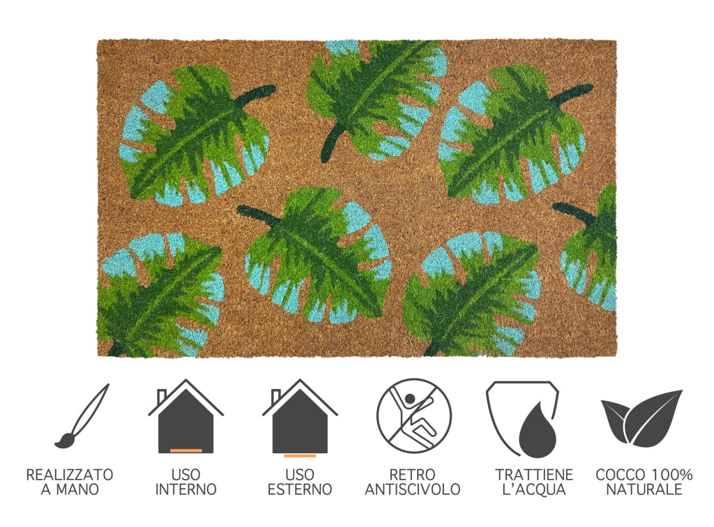 Zerbino Ingresso Casa In Fibra Di Cocco Con Base In Pvc  Leaf