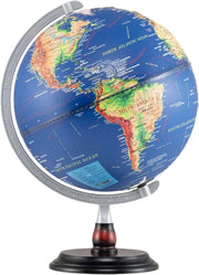 Globo illuminato da 30 cm, globo mondiale con mappa in rilievo, illuminazione a LED, display fuso orario, base in legno antiscivolo, globo geografico per studenti, educazione, decorazione