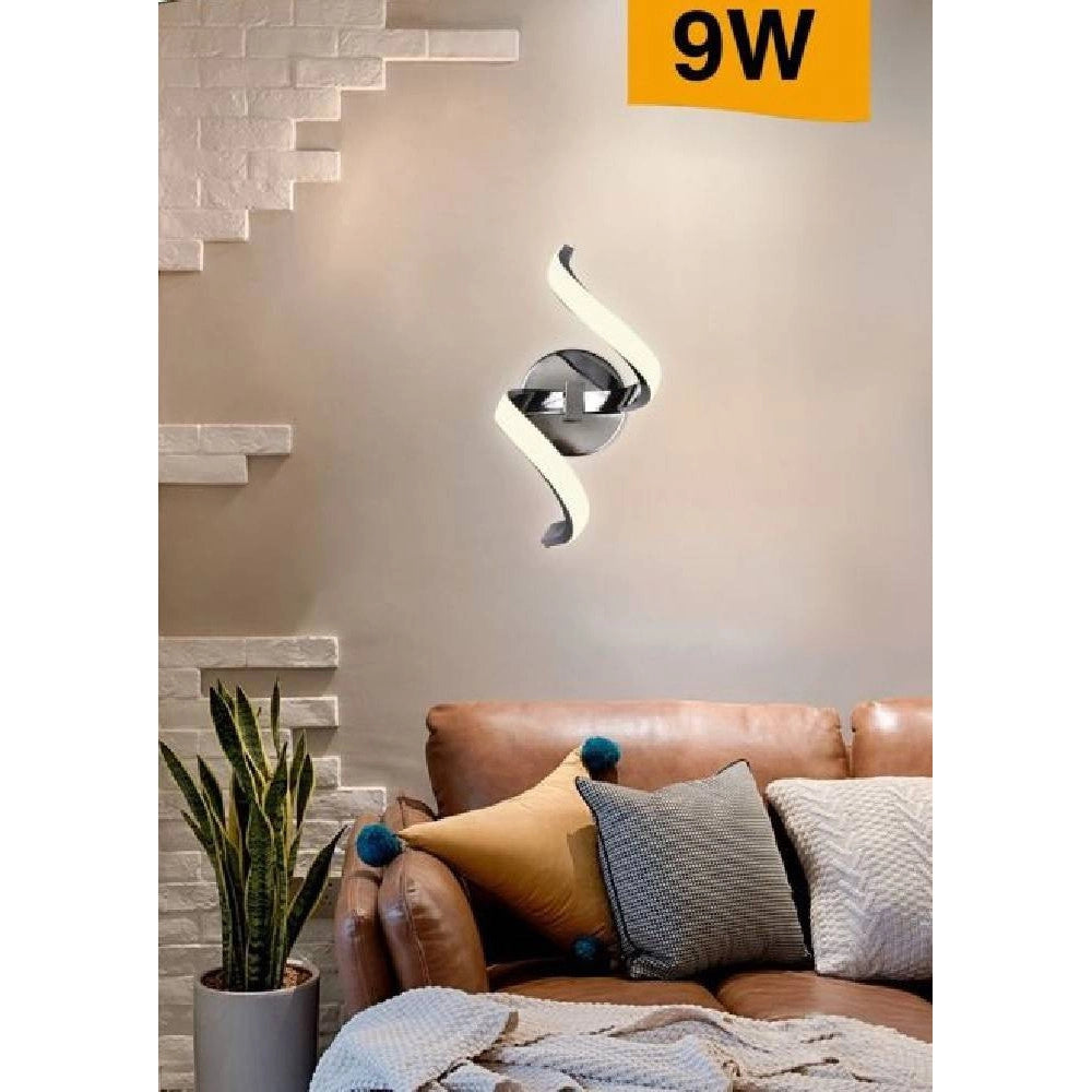 Trade Shop - Applique A Parete Stilizzato 9 W Spirale Argento Tre Colorazioni Di Luce E58-a3c -