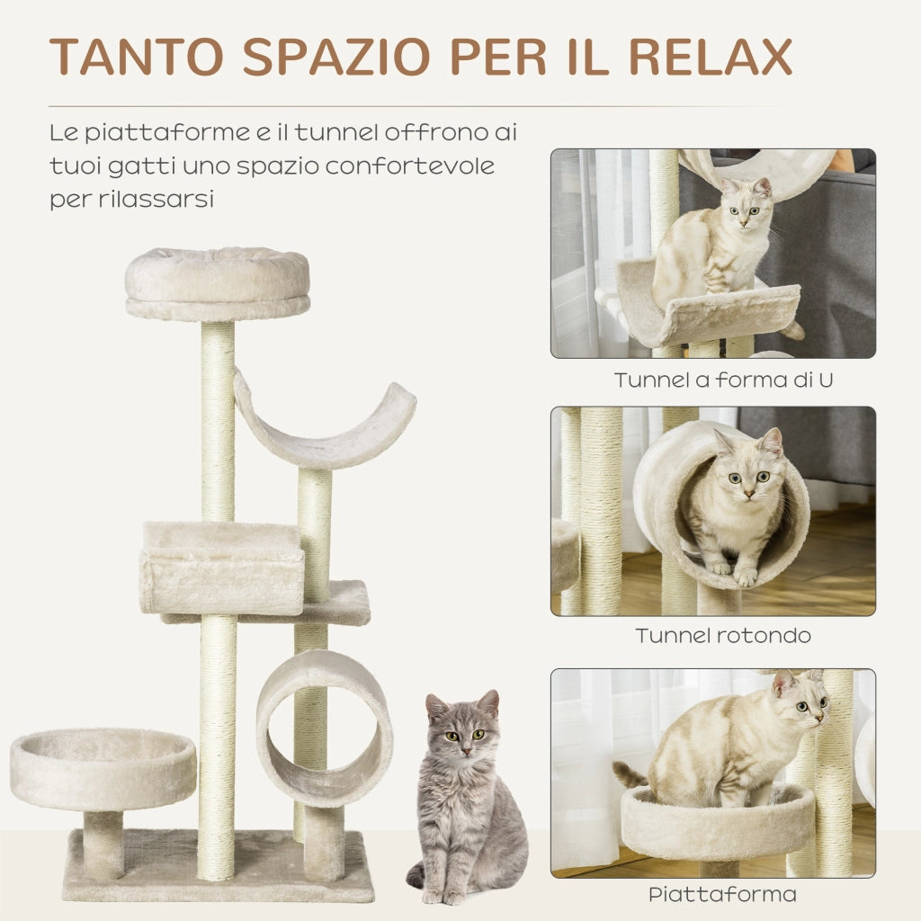 EasyComfort Albero Tiragraffi Gioco Giocattolo per Gatti con Diverse Piattaforme in Sisal Naturale Altezza 105cm Crema